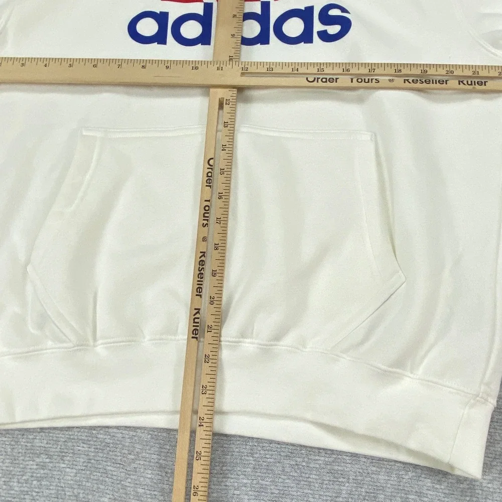 Adidas Mens‎ Essentials Fleece Logo Hoodie White Red Blue Pullover Medium